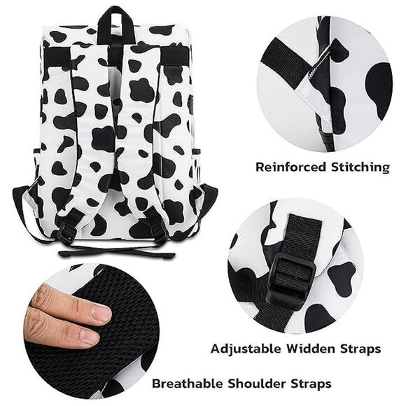 Vintage Backpack for Women Men, Laptop Backpack 15.6 inch Cow White - Picture 6 of 7